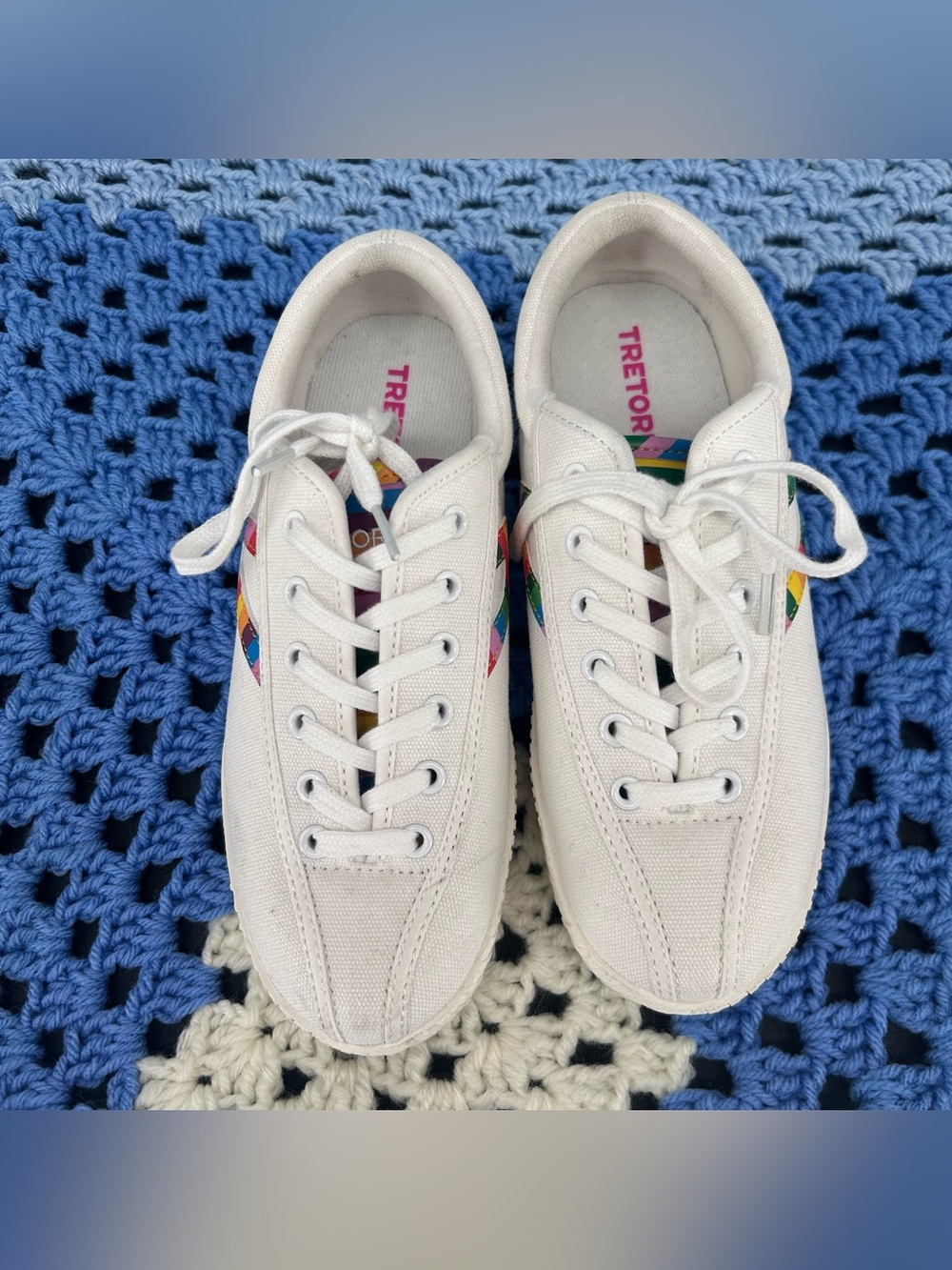 Tretorn Nylite Canvas Rainbow Pride Sneakers Shoes Women's Size 6M Low Top White